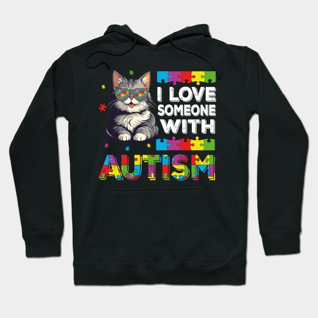 I Love Someone With Autism Funny Autism Awareness Cat Kids Puzzles Hoodie by JUST PINK